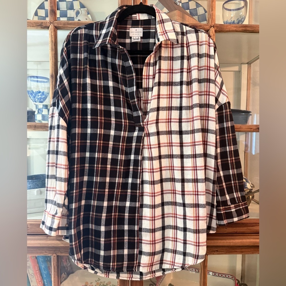 French Connection Oversized Plaid Shirt – Colorblock size small NWOT
